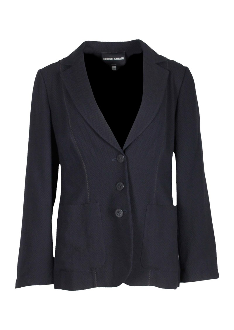 Giorgio Armani Single-Breasted Blazer in Navy Blue Viscose