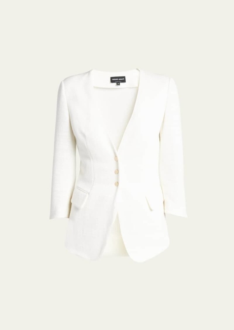 Giorgio Armani Snap Button Three-Quarter-Sleeve Viscose Blazer