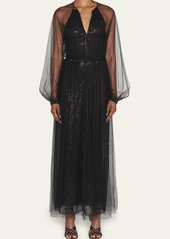 Giorgio Armani Strass Tulle-Overlay Sequin Silk Gown