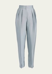 Giorgio Armani Textured Viscose Tapered-Leg Pleated Trousers