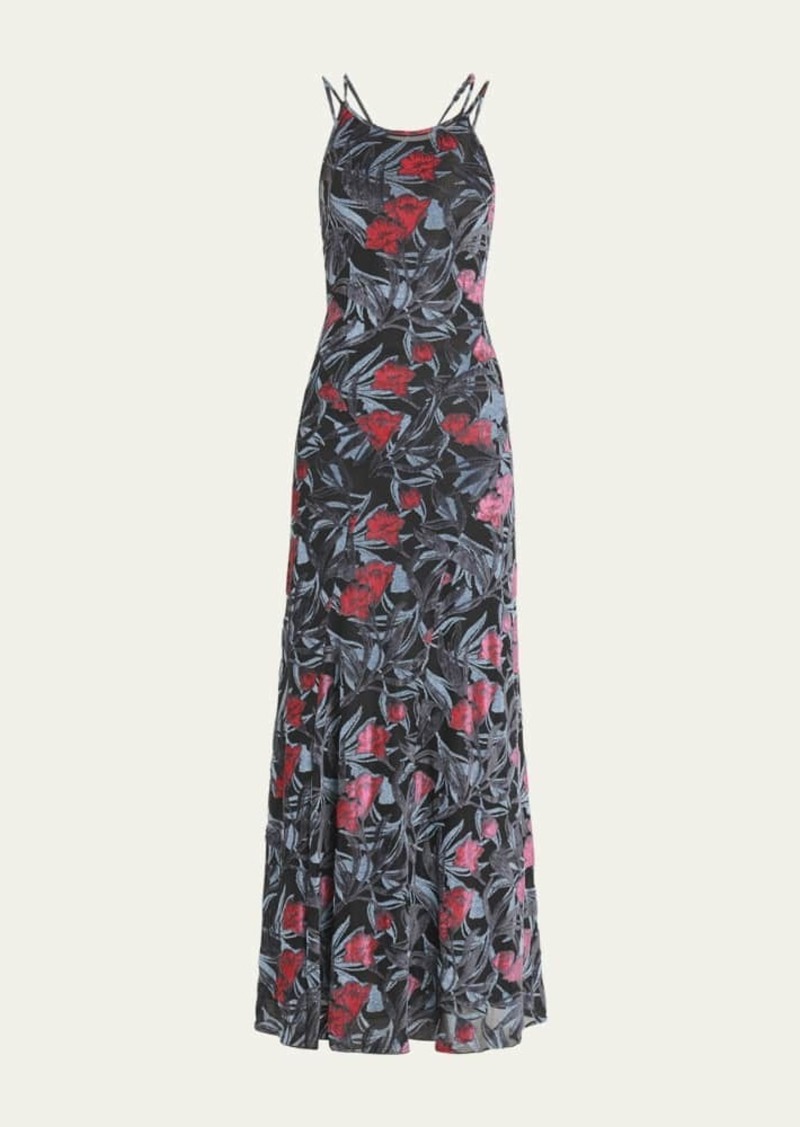 Giorgio Armani Tulle Jersey Floral Print Maxi Dress