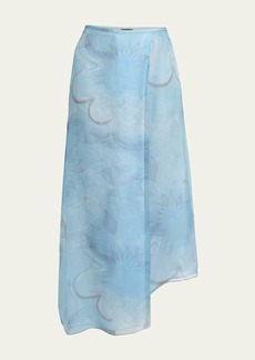 Giorgio Armani Watercolor Floral Silk Wrap Asymmetric Skirt