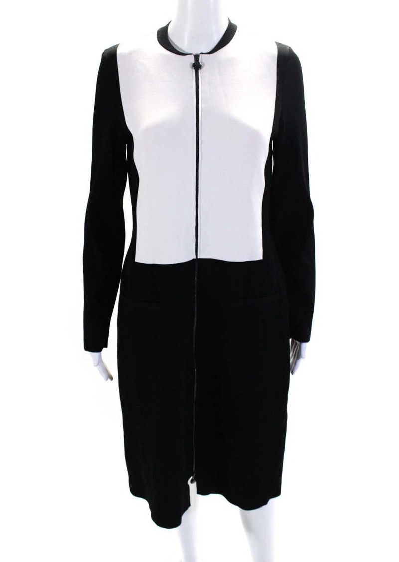 Giorgio Armani Womens Long Sleeves Full Zipper Dress Black White