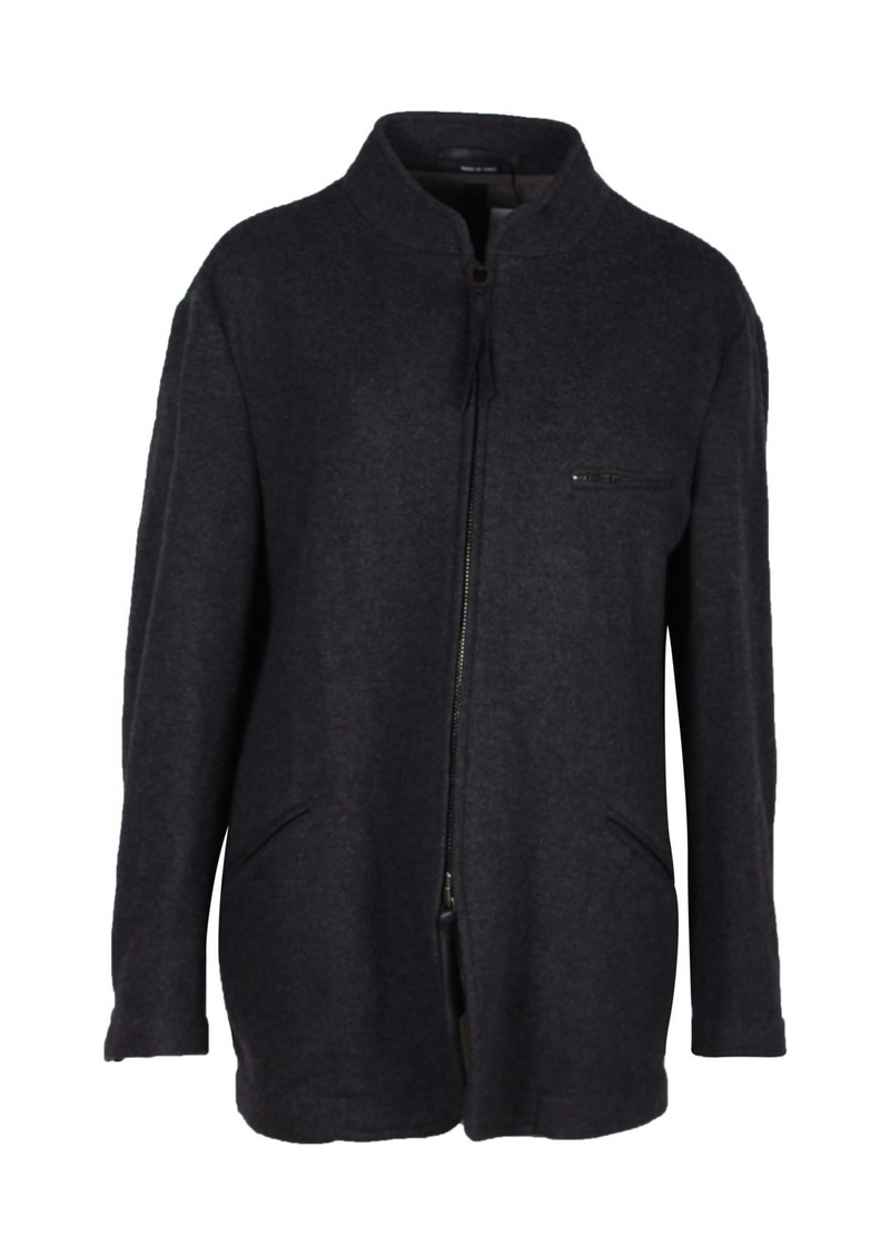 Giorgio Armani Zip-Front Jacket in Grey Wool