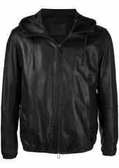 Armani hooded logo-plaque leather jacket