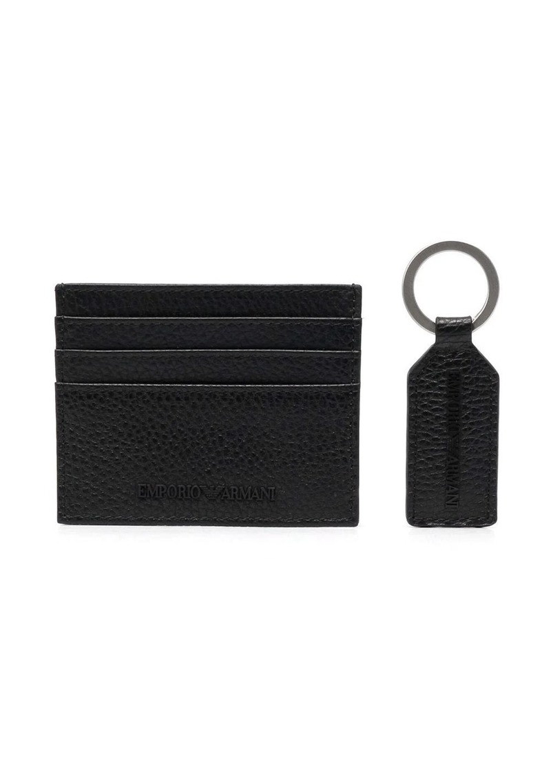 Armani logo-embossed leather cardholder and keyring