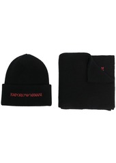 Armani logo-embroidered beanie hat and scarf set