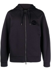 Armani logo-embroidered zip-up hoodie