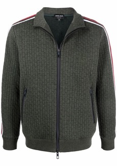 Armani logo-embroidered zip-up knitted jumper