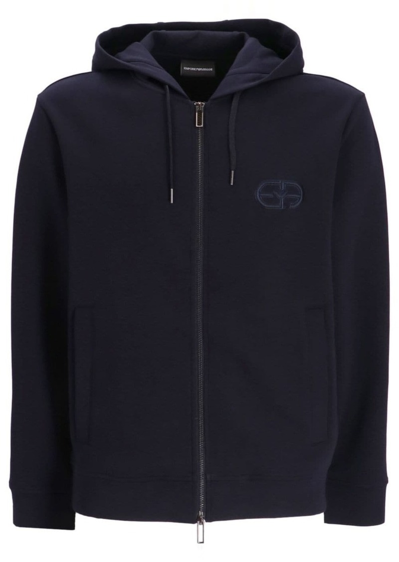 Armani logo-embroidered zipped hoodie