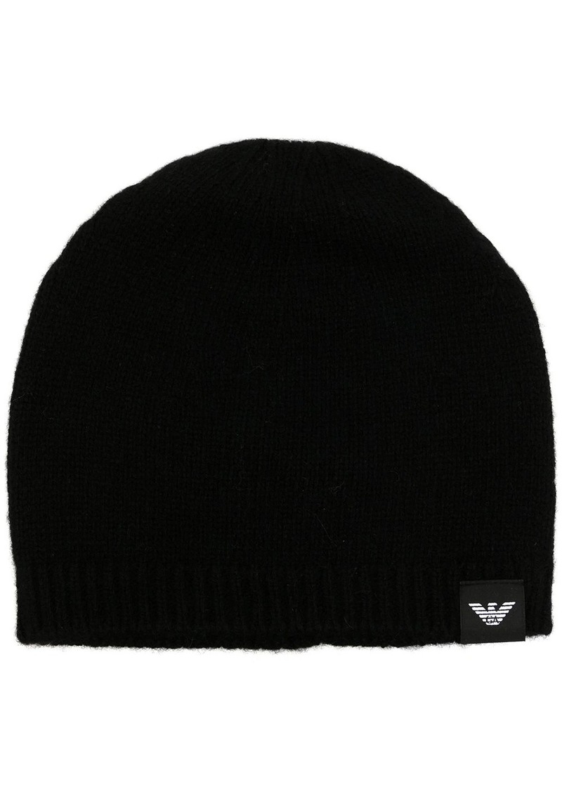 Armani logo-patch knitted beanie