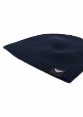 Armani logo-patch knitted cashmere beanie