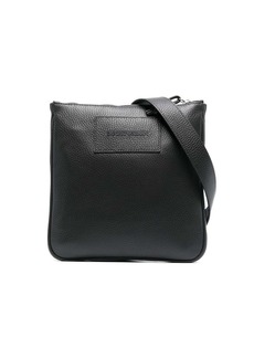 Armani logo-patch leather messenger bag