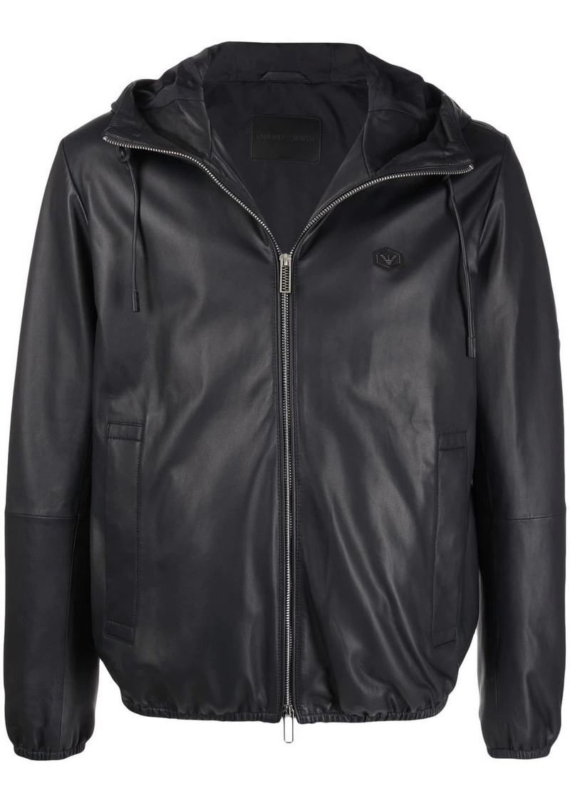 Armani logo-plaque leather jacket