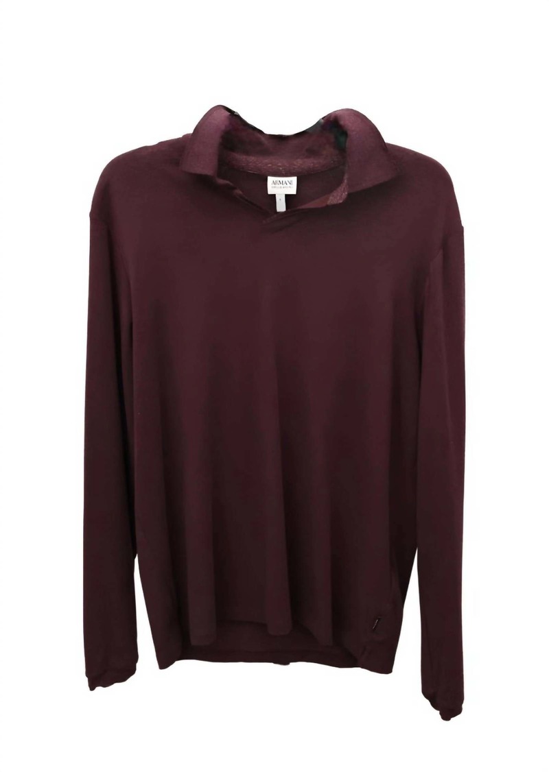 Armani Long Sleeve Polo Shirt In Burgundy