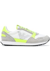 Armani neon-trimmed suede-panel low top trainers