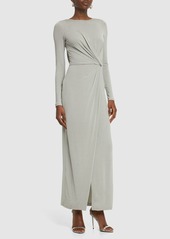 Armani Open Back Draped Jersey Long Dress