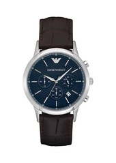 Armani Renato Stainless Steel & Croc-Embossed Leather-Strap Chronograph Watch