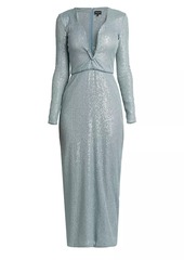 Armani Sequined Long-Sleeve Midi Dress