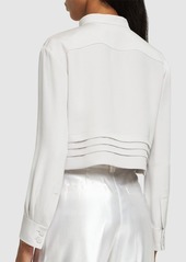 Armani Silk Satin Crop Shirt W/ Pleats