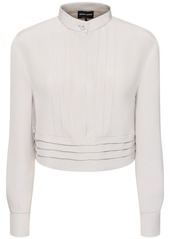 Armani Silk Satin Crop Shirt W/ Pleats