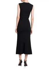 Armani Squareneck Body-Con Flounce Midi-Dress