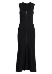 Armani Squareneck Body-Con Flounce Midi-Dress