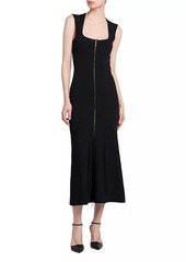 Armani Squareneck Body-Con Flounce Midi-Dress