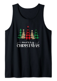 Ash Merry Christmas Holiday Plaid Christmas Tree & Leopard Print Tank Top