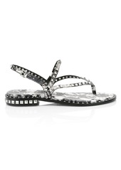 Ash Peps Studded Floral-Print Leather Thong Sandals