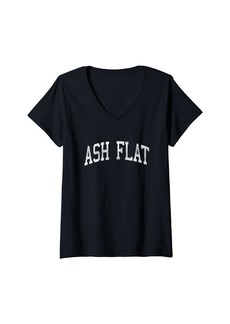 Womens Ash Flat Arkansas AR Vintage Athletic Sports Design V-Neck T-Shirt