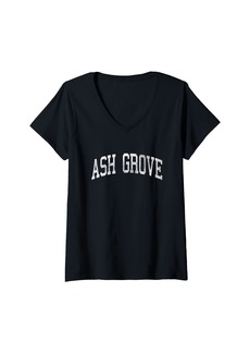 Womens Ash Grove Missouri MO Vintage Athletic Sports Design V-Neck T-Shirt