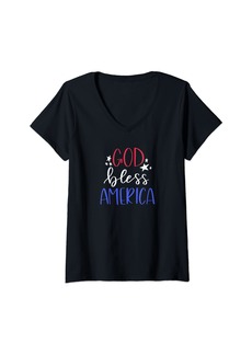 Ash Womens Patriotic USA shirt - God Bless America V-Neck T-Shirt