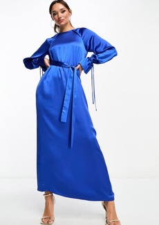 ASOS DESIGN Belted Long Sleeve Satin Maxi Dress