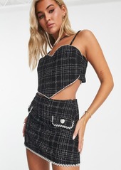 ASOS DESIGN Crystal Embellished Tweed Miniskirt