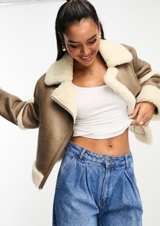 ASOS DESIGN Faux Leather & Faux Shearling Aviator Jacket