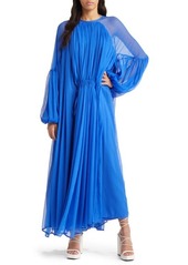 ASOS DESIGN Gathered Midi Dress in Medium Blue at Nordstrom