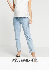 ASOS DESIGN Maternity high rise 'original' mom jeans in lightwash with elasticated side waistband