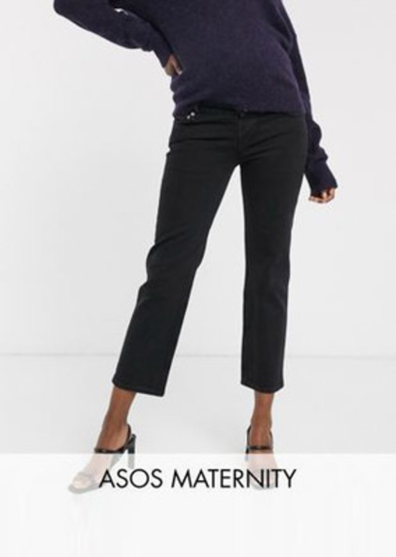 ASOS DESIGN Maternity High rise stretch 'slim' straight leg jeans in black with over the bump band