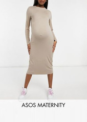 ASOS DESIGN Maternity long sleeve t-shirt midi dress in taupe
