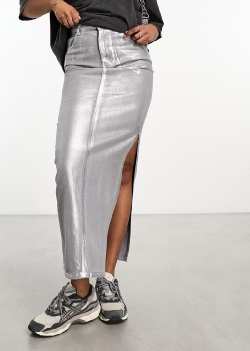 ASOS DESIGN Metallic Denim Maxi Skirt