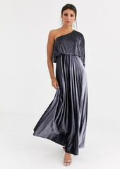 ASOS DESIGN one shoulder pleated crop top maxi dress in velvet