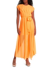 ASOS DESIGN Raw Edge Ruffle Chiffon Dress in Orange at Nordstrom Rack