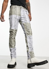 ASOS DESIGN Snakeskin Print Skinny Jeans in Grey at Nordstrom Rack