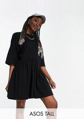 ASOS DESIGN Tall oversized mini smock dress with dropped waist in black