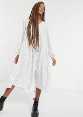 ASOS DESIGN textured tiered midi smock dress in polka dot