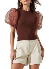 ASTR the Label Avery Organza Puff Sleeve Open Back Top in Black at Nordstrom Rack