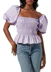 ASTR the Label Bubble Sleeve Smocked Blouse in Lavender at Nordstrom