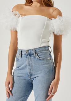 ASTR the Label Calla Off the Shoulder Tulle Sleeve Sweater in White at Nordstrom Rack
