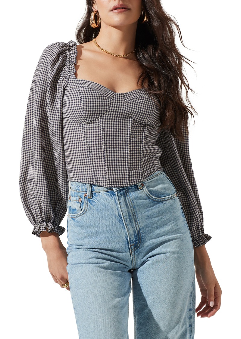 ASTR the Label Cardiff Linen Top in Navy White Gingham at Nordstrom Rack